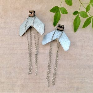 Silver Boomerang Bronze Accent Statement Clip Earrings